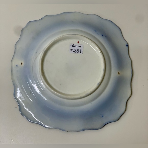 19th Century Gaudy Welsh Ironstone Banana Flow Blue Square Scalloped Plate - Picture 3 of 12